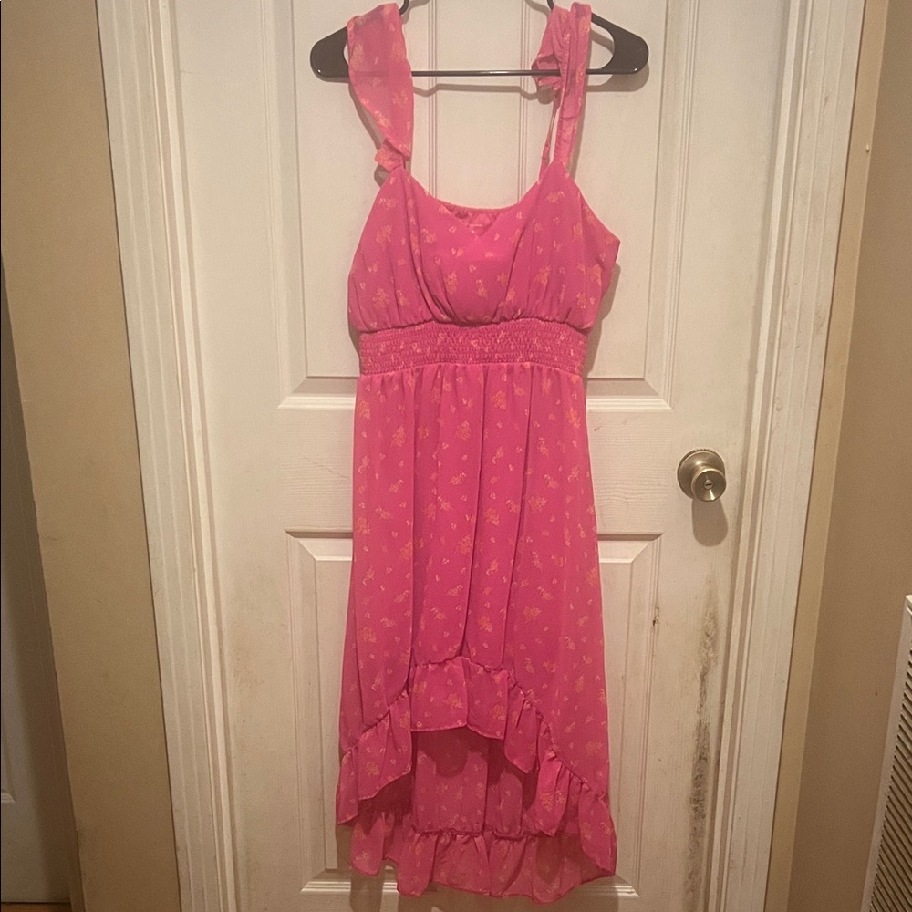 Pink Sleeveless Dress with Ruffle Hem